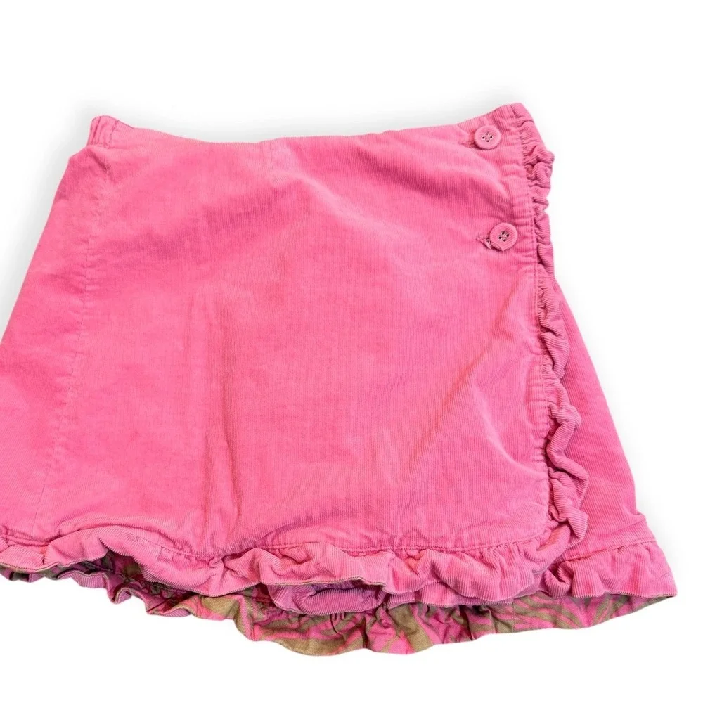 Lilly Pulitzer Reversible Girls Pink Corduroy Skirt Ruffle Hem Size 7‎